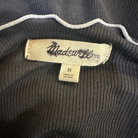 New Madewell Contrast Stitched Crewneck Crop Lightweight Tee Shirt Black Coal M - Picture 8 of 11